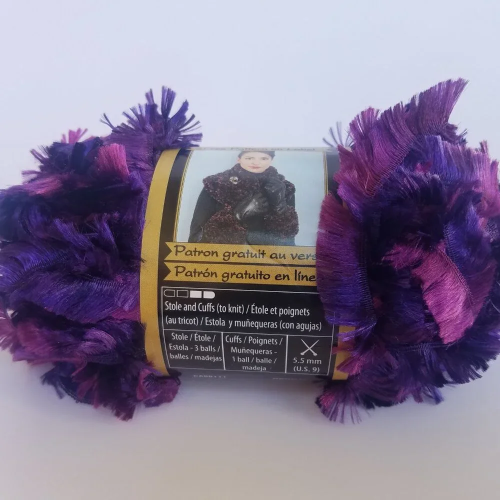 2 Skeins BERNAT Boa Color PARROT 3.5 oz each #5 Bulky Fashion Yarn Purple Pink